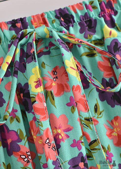 Boho Skirts in Camila Flower in Green For Women